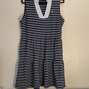 Nautica Navy and White Striped Midi Dress
